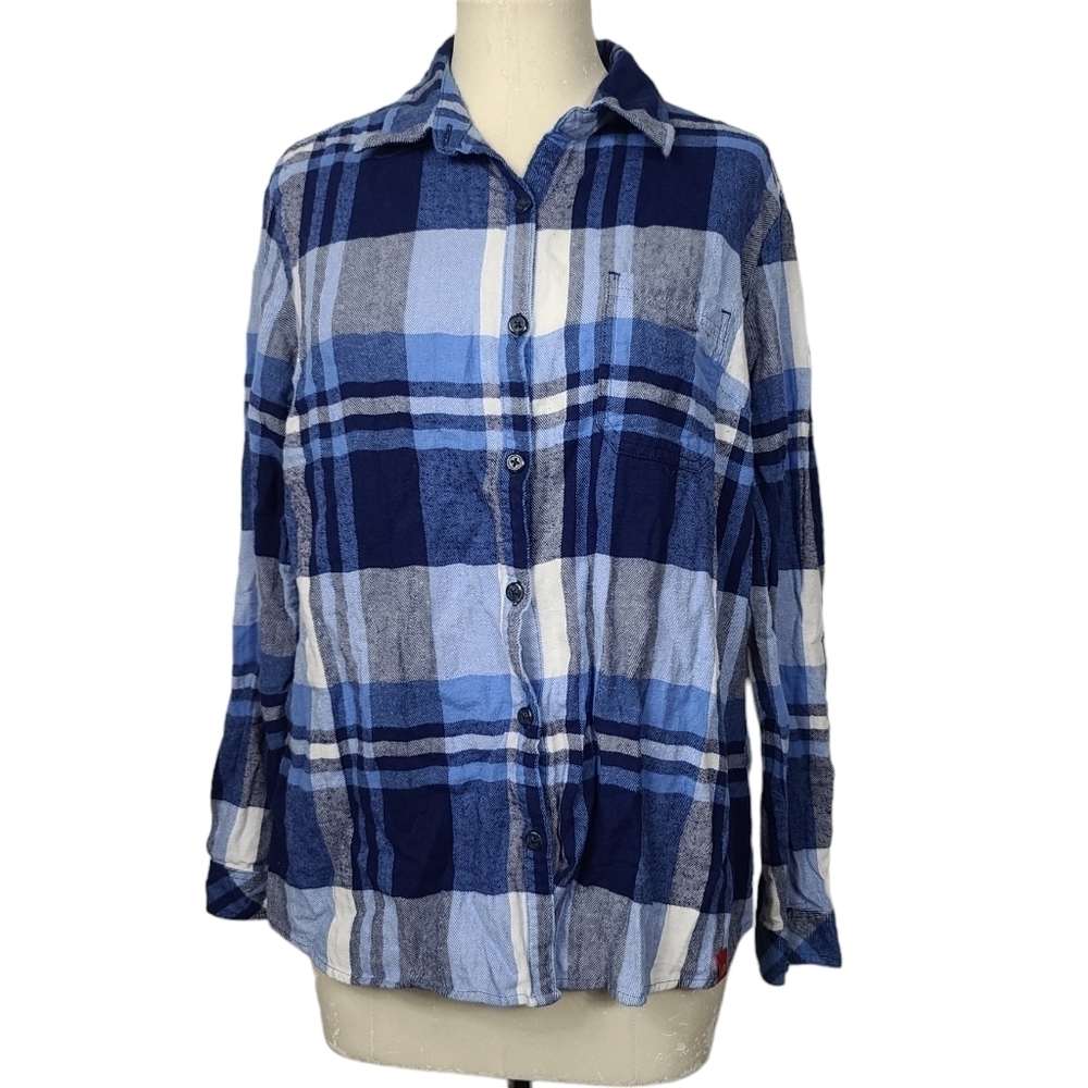 Dickies Blue Plaid Button Down Long Sleeve Women's Shirt L